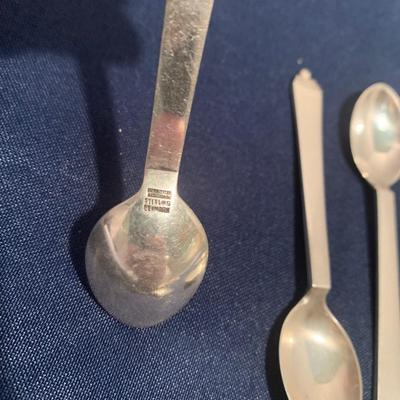 6 Miniature Georg Jensen Pyramid Sterling Spoons Denmark