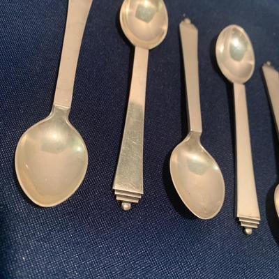 6 Miniature Georg Jensen Pyramid Sterling Spoons Denmark