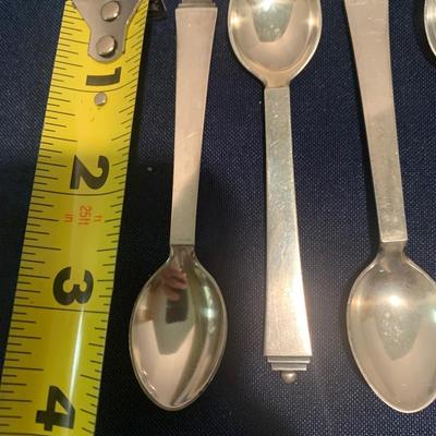6 Miniature Georg Jensen Pyramid Sterling Spoons Denmark