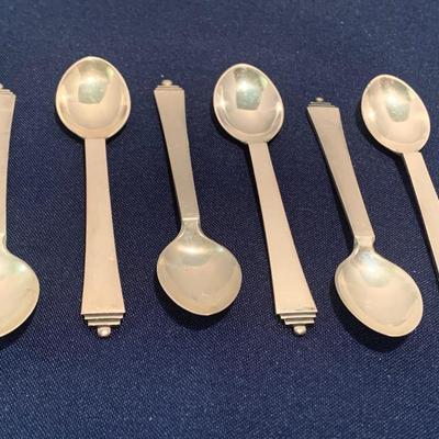 6 Miniature Georg Jensen Pyramid Sterling Spoons Denmark
