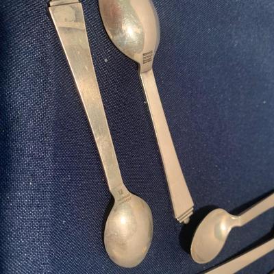6 Miniature Georg Jensen Pyramid Sterling Spoons Denmark