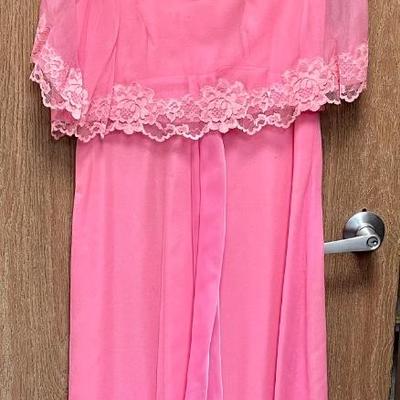 Form-fitting Sleeveless Pink Gown with Modesty Cover and Vail.