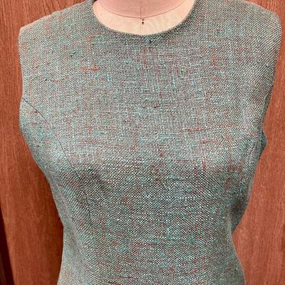 Vintage Form-fitting Mini Dress 1960â€™s Home-made, green tweed material