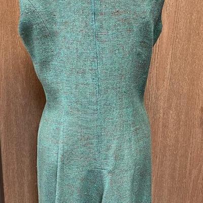 Vintage Form-fitting Mini Dress 1960â€™s Home-made, green tweed material