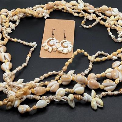 Seashell earrings, and 5 seashell necklaces