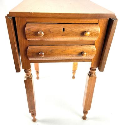 1910 Walnut 2 Drawer Drop Leaf Side Table