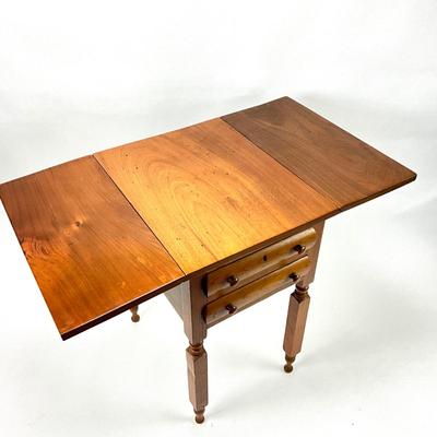 1910 Walnut 2 Drawer Drop Leaf Side Table