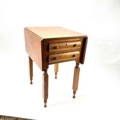 1910 Walnut 2 Drawer Drop Leaf Side Table