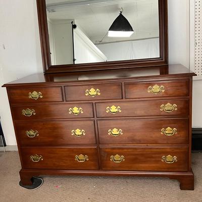 1911 Henkel Harris Cherry 9 Drawer Dresser & Mirror