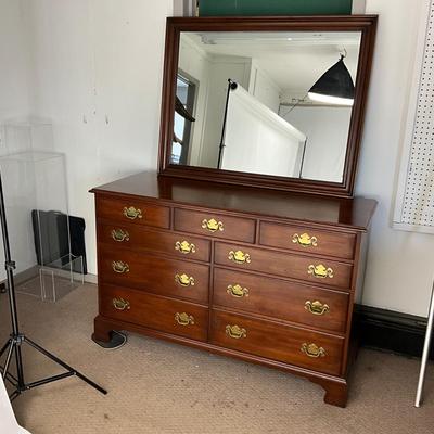 1911 Henkel Harris Cherry 9 Drawer Dresser & Mirror