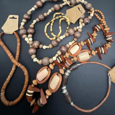 Multied tiered wooden bead necklaces