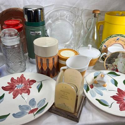 Stanley Thermos, vintage jars and plates