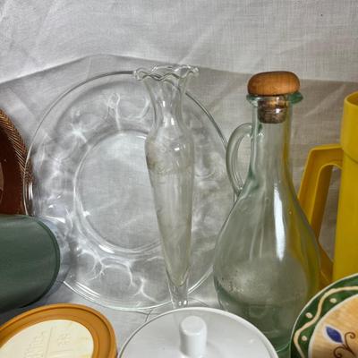 Stanley Thermos, vintage jars and plates
