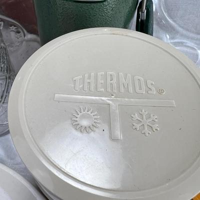 Stanley Thermos, vintage jars and plates