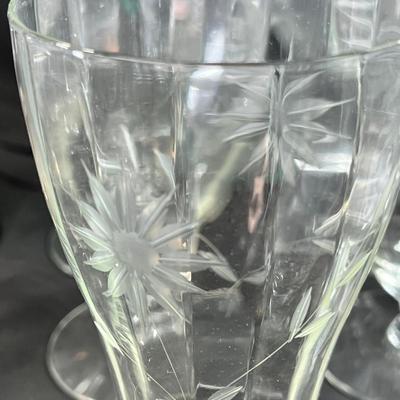 vintage glassware, wine, water etched glasses