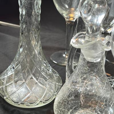 vintage glassware, wine, water etched glasses