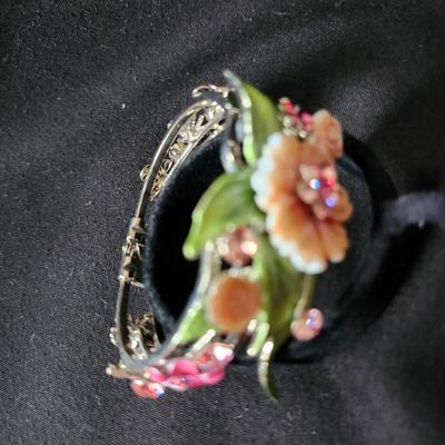 Floral Enamel Rhinestone Bracelet