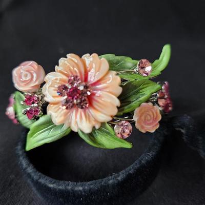 Floral Enamel Rhinestone Bracelet
