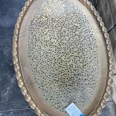 large oval brass pierced table top