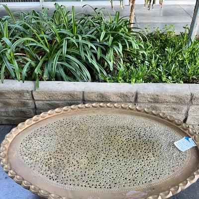 large oval brass pierced table top