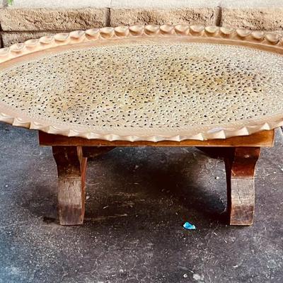 large oval brass pierced table top