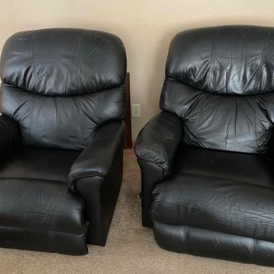 2 black leather la z boy recliners