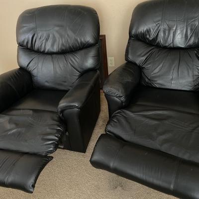 2 black leather la z boy recliners
