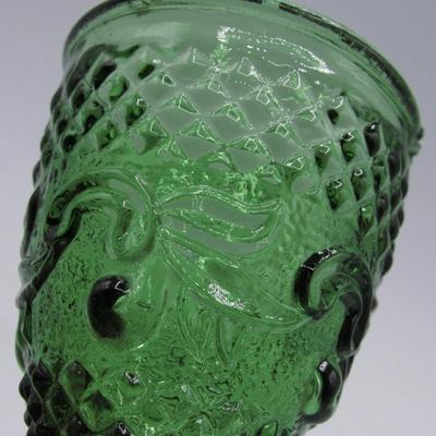 Small Mid Century Green Cordial Shot Drinking Diamond Pattern Glass
