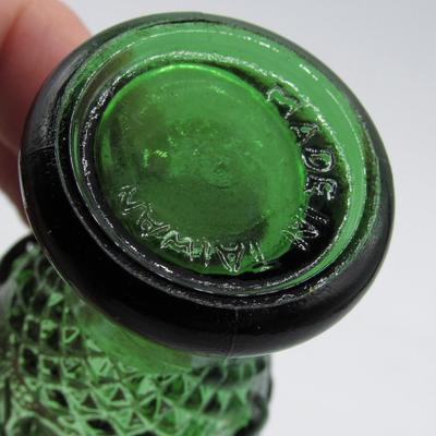Small Mid Century Green Cordial Shot Drinking Diamond Pattern Glass