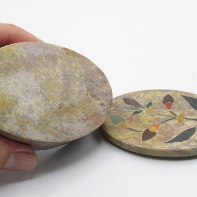 Soapstone Stone Rock Oval Shaped Tree Design Trinket Jewelry Treasure Box
