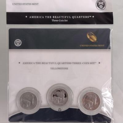 2016 America the Beautiful Yellowstone 3-Coin Quarter Set Proof and Uncirculated in Sealed Packet (#80)