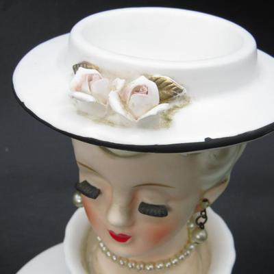 Vintage Lady Lipstick Holder Head Japan Ceramic Figurine Napco?