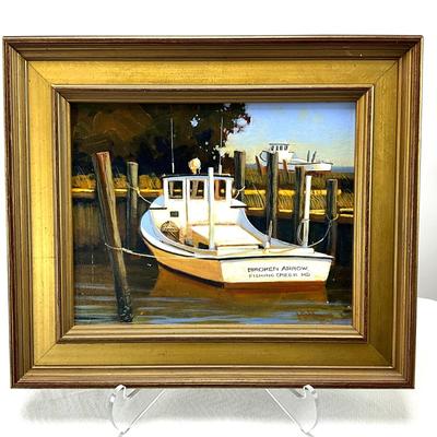 1922 Original Oil Painting titled "Broken Arrow" Workboat by Steve Rogers