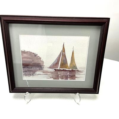 1923 Watercolor Boat Painting "Pushing to Get Home" LOCAL ARTIST Bill Younger