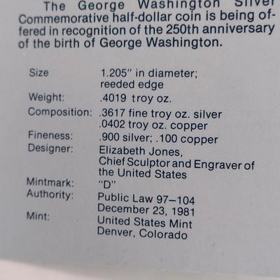 1982 George Washington 250th Anniversary of Birth Silver Half-Dollar in Package (#90)