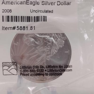2008 Amercian Eagle Silver Dollar Uncirculated in Littleton Co. Sealed Packet (#99)
