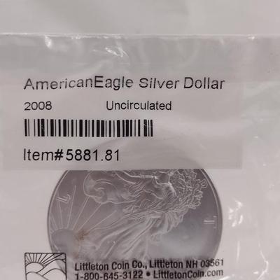 2008 Amercian Eagle Silver Dollar Uncirculated in Littleton Co. Sealed Packet (#99)