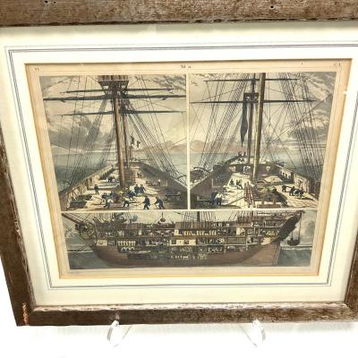 1925 Victorian Frame & Shipping Boat Lithograph