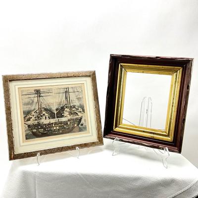 1925 Victorian Frame & Shipping Boat Lithograph