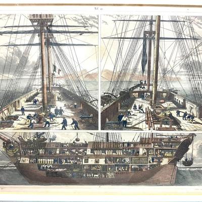 1925 Victorian Frame & Shipping Boat Lithograph