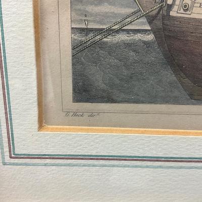 1925 Victorian Frame & Shipping Boat Lithograph