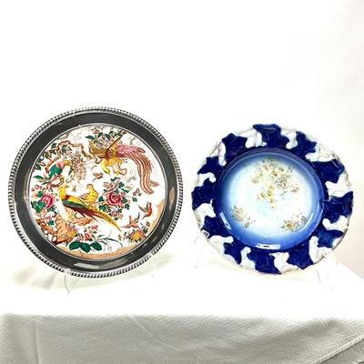 1926 Royal Crown Derby Sterling Charger & Flow Blue Charger