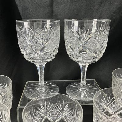 1933 Hawkes Holland Crystal Water Goblets & Antique Syrup Pitcher