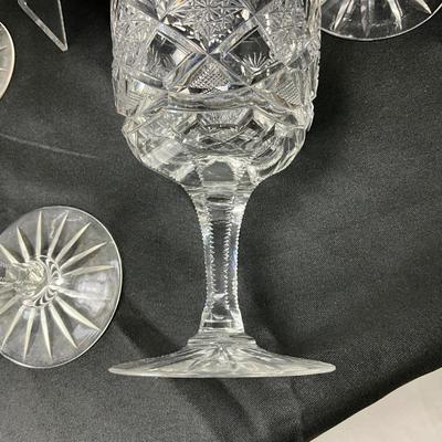 1933 Hawkes Holland Crystal Water Goblets & Antique Syrup Pitcher