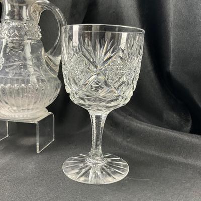 1933 Hawkes Holland Crystal Water Goblets & Antique Syrup Pitcher