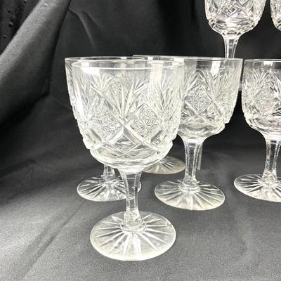 1933 Hawkes Holland Crystal Water Goblets & Antique Syrup Pitcher