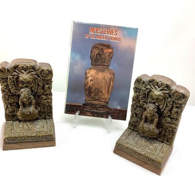 1936 Mayan Aztec Alter Offering Sculpture Bookends