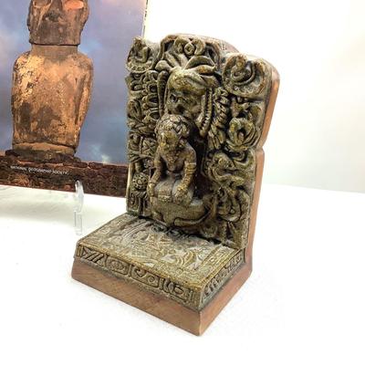 1936 Mayan Aztec Alter Offering Sculpture Bookends