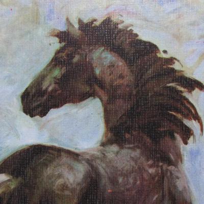 Small Vintage Impressionist Style Majestic Black Horse Hanging Art Print