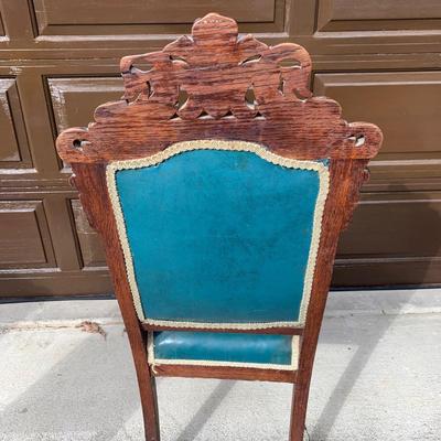 Set of Six Antique Carved Wood Teal Chairs (G-HS)
